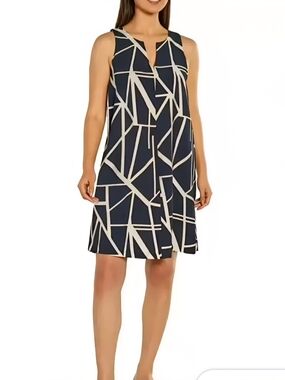 NWT SZ S Banana Republic Navy and Cream Geometric Sleeveless Shift Dress
